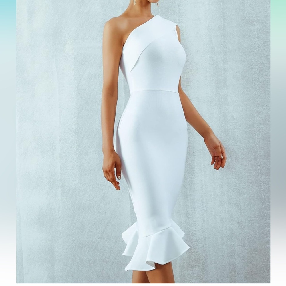 🎉🎉HP🎉🎉  One-Shoulder Fishtail Bandage Dress - Picture 7 of 11